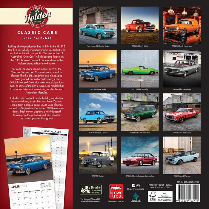 2024 Classic Holden Cars Wall Calendar