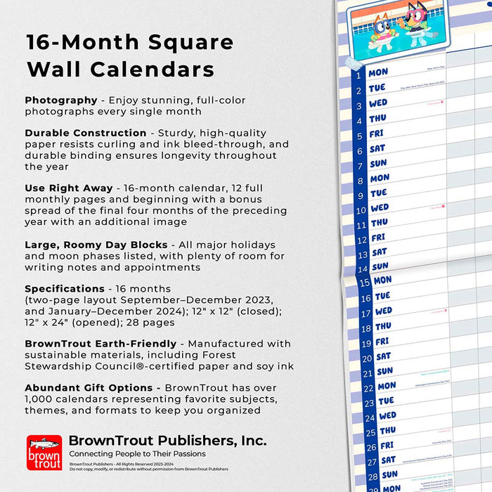 2024 Bluey Family Planner Wall Calendar