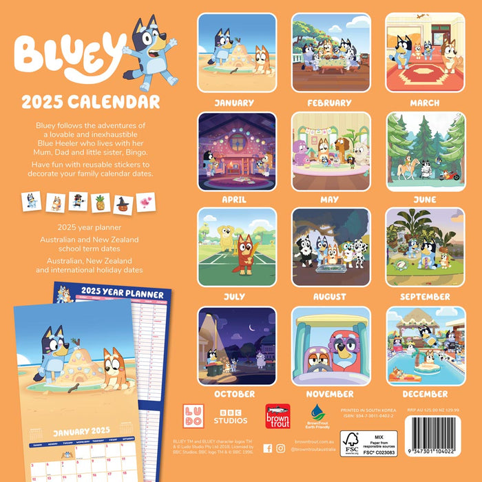 2025 Bluey Wall Calendar by  Browntrout Publishers Australia from Calendar Club