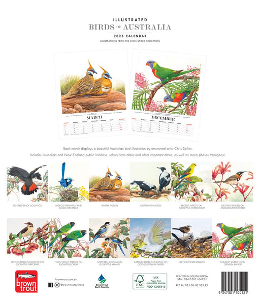 2025 Illustrated Birds of Australia Deluxe Wall Calendar by  Browntrout Publishers Australia from Calendar Club