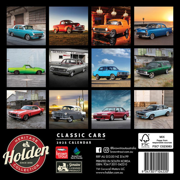 2025 Classic Holden Cars Mini Wall Calendar by  Browntrout Publishers Australia from Calendar Club