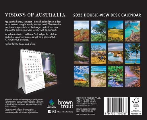 2025 Visions of Australia Double View Desk Easel Calendar by  Browntrout Publishers Australia from Calendar Club