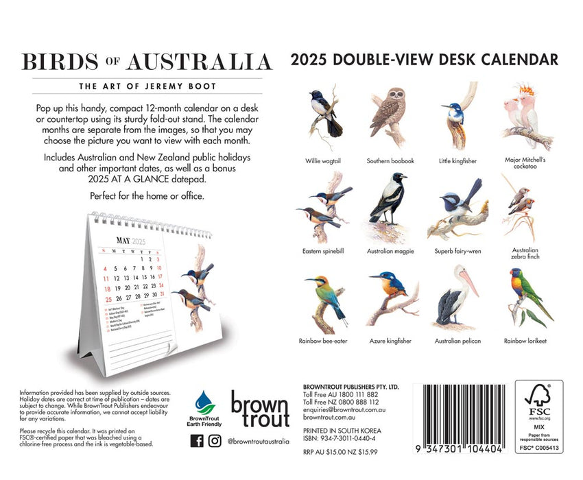 2025 Birds of Australia: The Art of Jeremy Double View Desk Easel Calendar by  Browntrout Publishers Australia from Calendar Club
