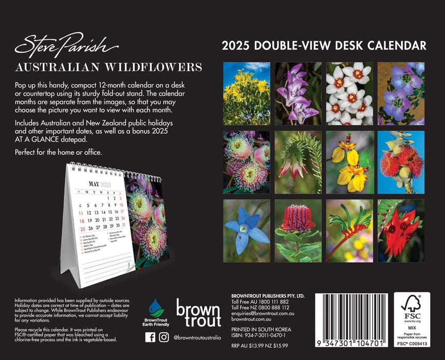 2025 Australian Wildflowers Double View Desk Easel Calendar