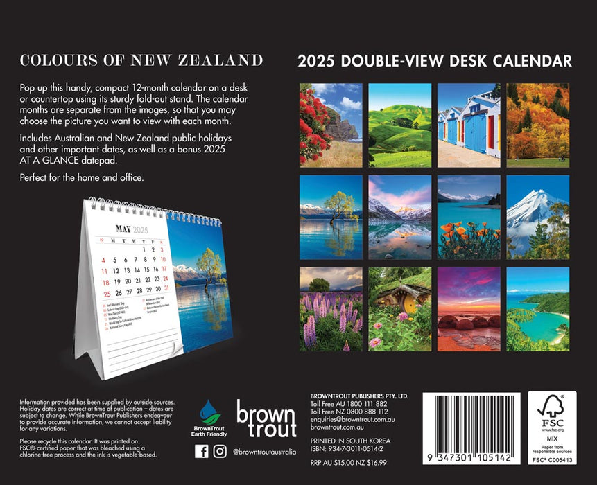 2025 Colours of New Zealand Desk Easel Calendar by  Browntrout Publishers Australia from Calendar Club