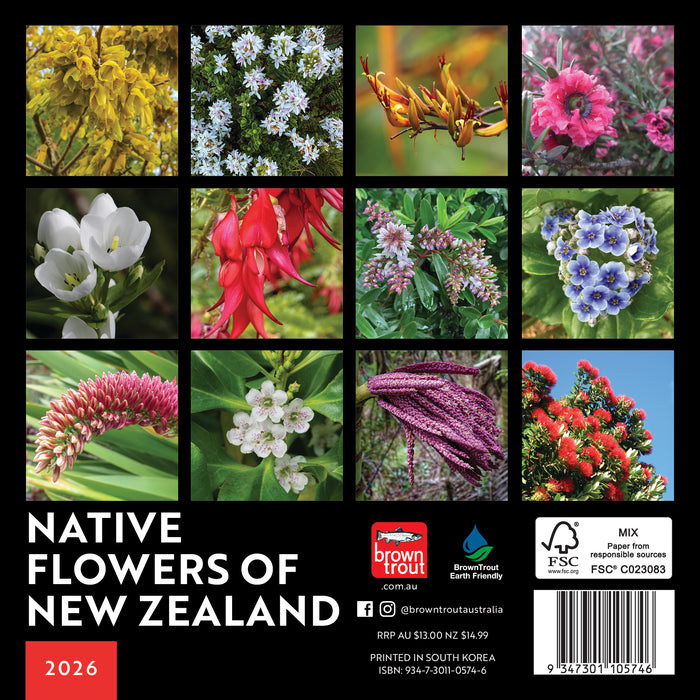New Zealand Native Flowers 2026 Mini Wall Calendar