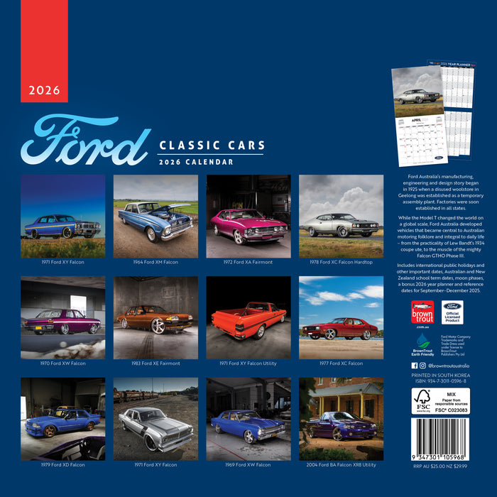 Classic Ford Cars 2026 Square Wall Calendar