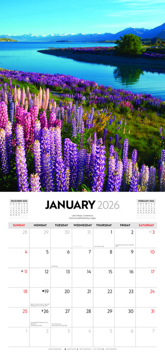 Colours of New Zealand 2026 Square Wall Calendar