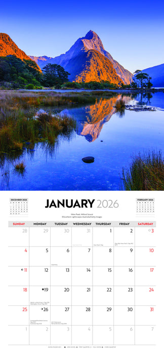 Majestic New Zealand 2026 Square Wall Calendar