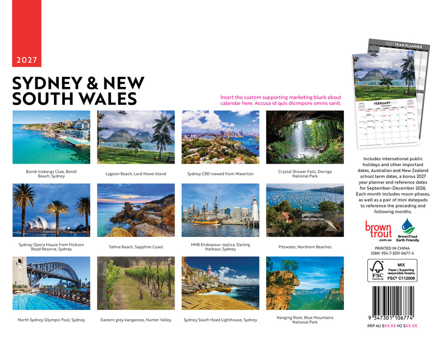 Sydney and New South Wales 2027 Wall Calendar