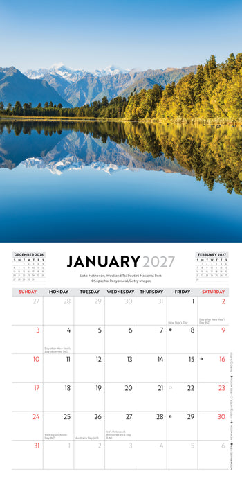 National Parks of New Zealand 2027 Mini Wall Calendar