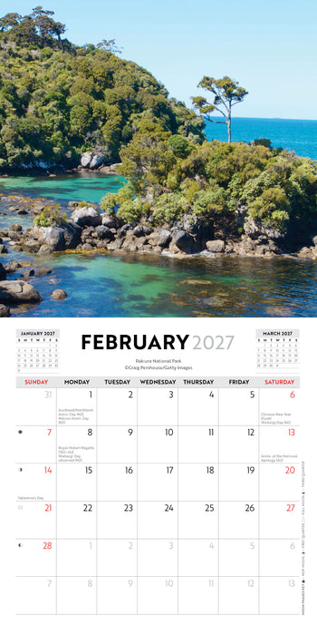 National Parks of New Zealand 2027 Mini Wall Calendar