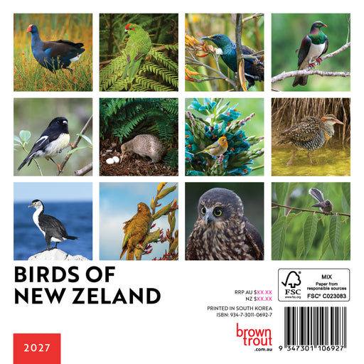 New Zealand Birds 2027 Mini Wall Calendar