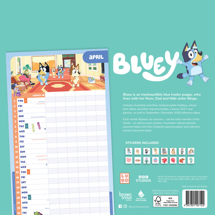 Bluey Family Planner 2027 Square Wall Calendar