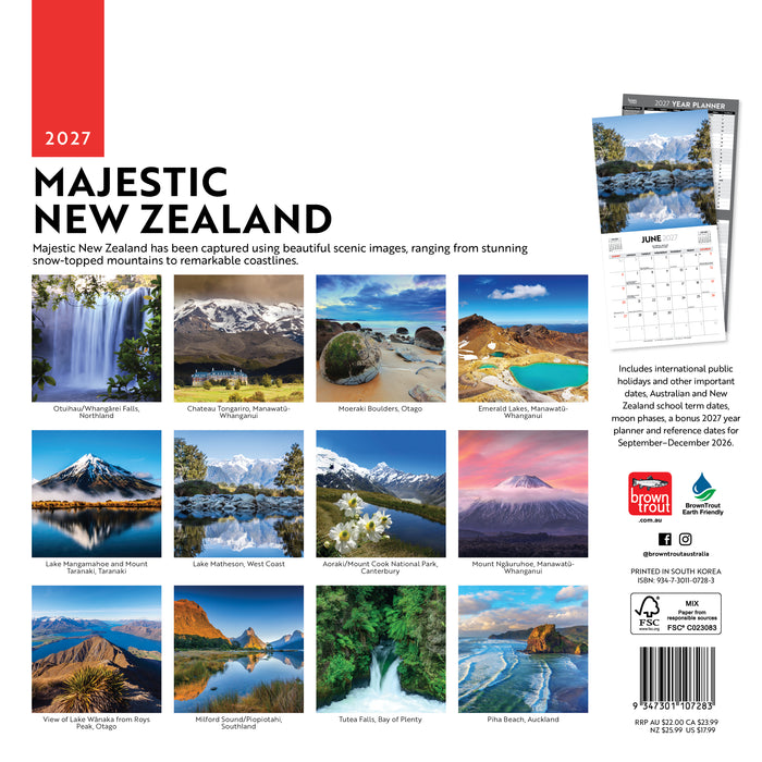 Majestic New Zealand 2027 Square Wall Calendar