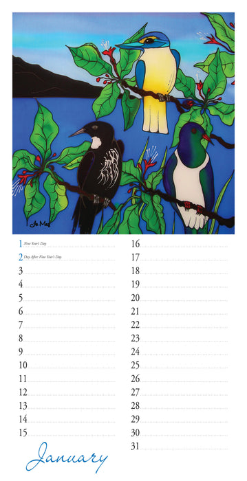 New Zealand Natives Perpetual by Jo May Slimline Wall Calendar
