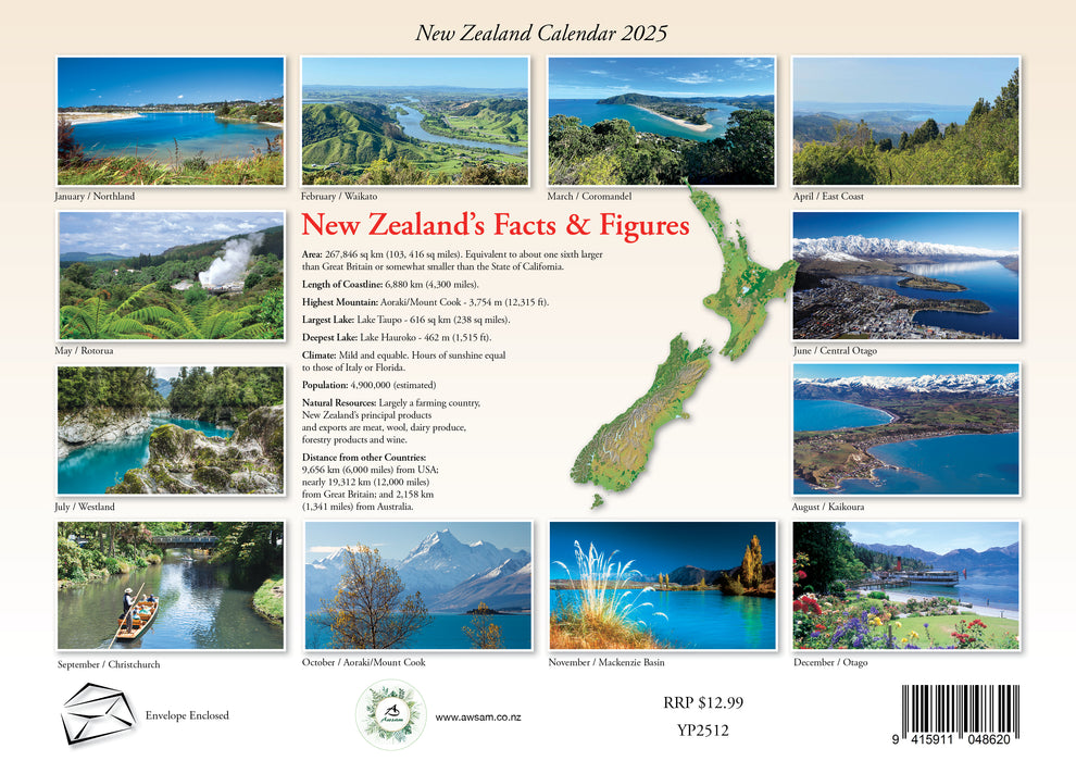 2025 New Zealand Wall Calendar