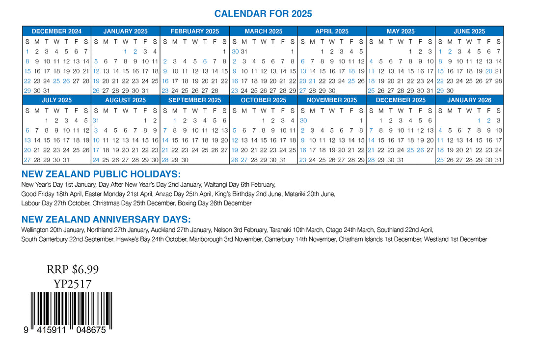 2025 New Zealand Desk Easel Calendar