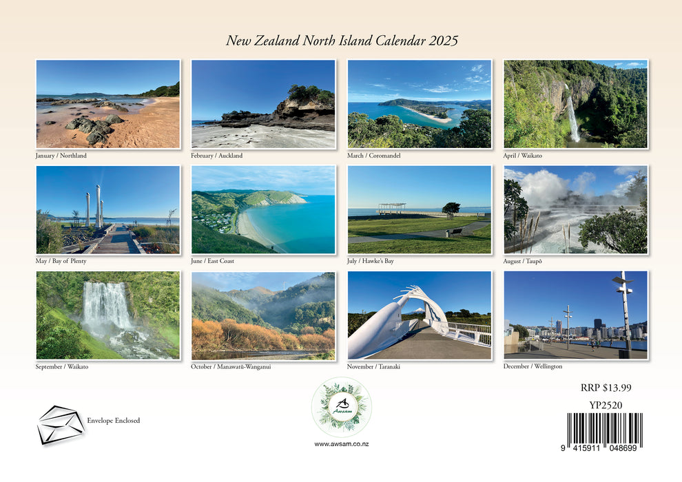 2025 New Zealand North Island Magnetic Wall Calendar
