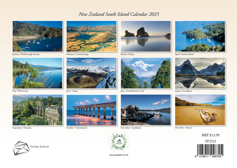 2025 New Zealand South Island Wall Calendar