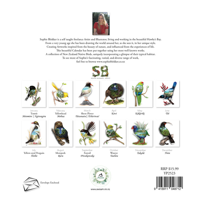2025 Sophie Blokker New Zealand Natives Birds Eye View Wall Calendar