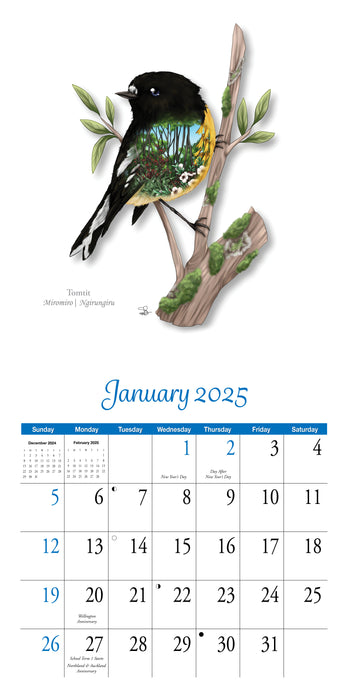2025 Sophie Blokker New Zealand Natives Birds Eye View Wall Calendar