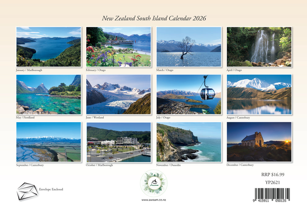 South Island Bonus Fridge Manget 2026 A4 Wall Calendar