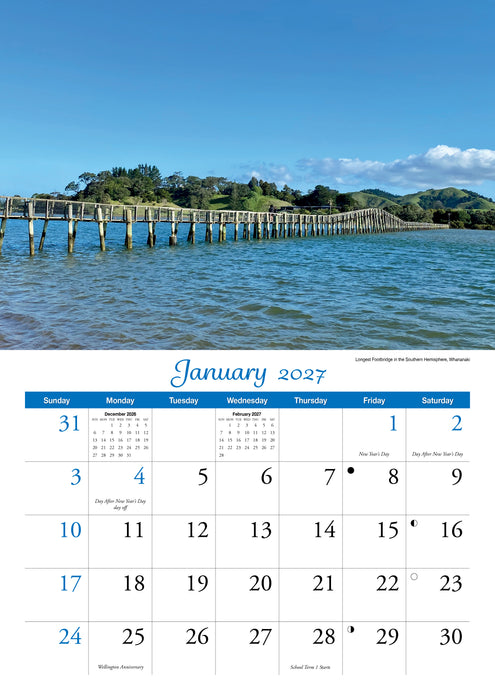 New Zealand with A3 Planner 2027 A4 Wall Calendar