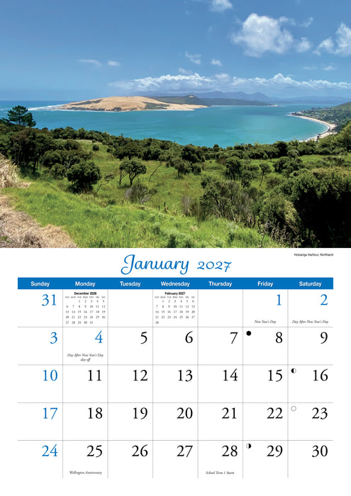 New Zealand Panorama 2027 A4 Wall Calendar