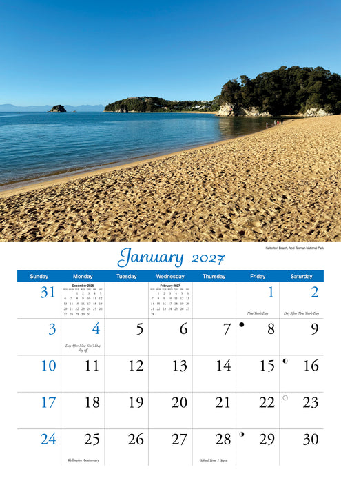 South Island with Fridge Magnet 2027 A4 Wall Calendar