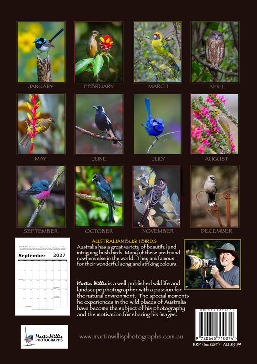 Australian Bush Birds 2027 A4 Wall Calendar
