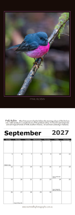 Australian Bush Birds 2027 A4 Wall Calendar