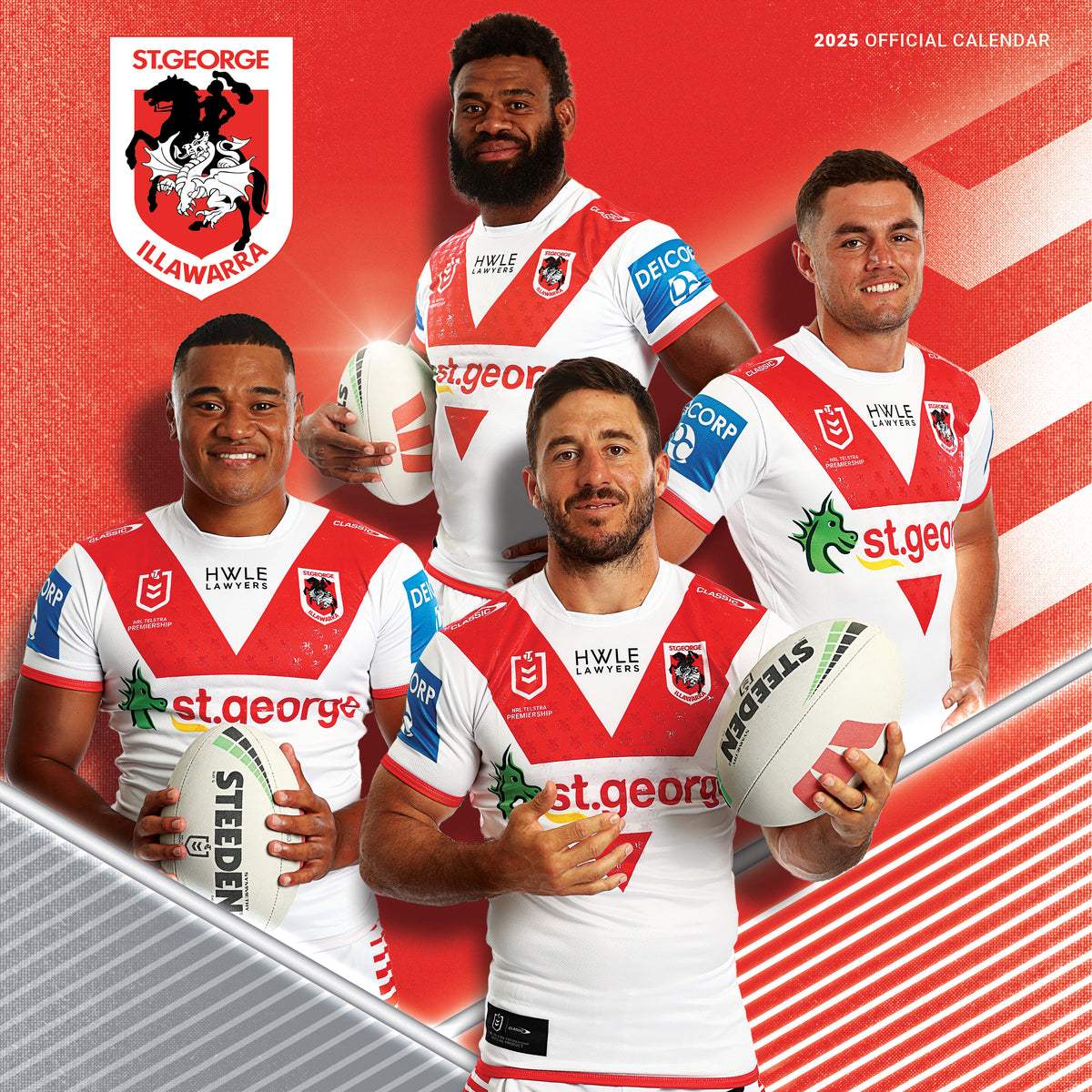 Calendar Club 2025 NRL St Illawarra Dragons Wall Calendar