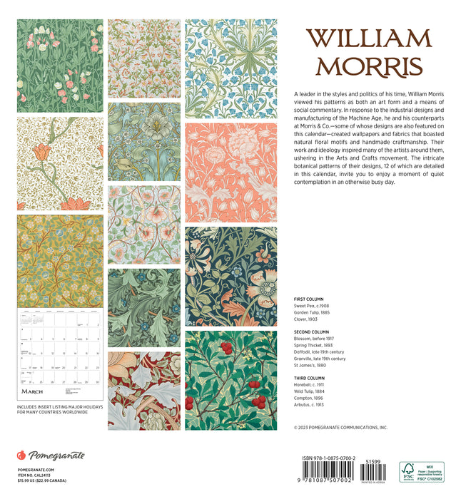 2024 William Morris: Arts & Crafts Designs Wall Calendar