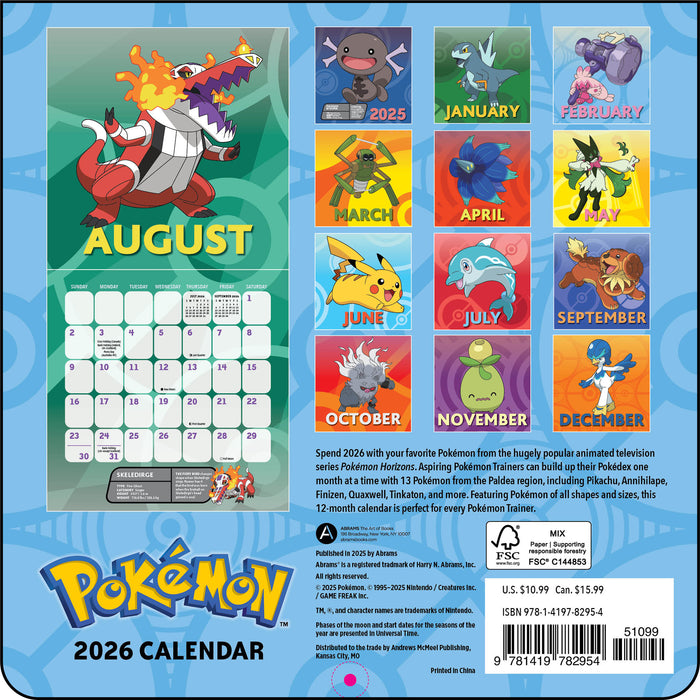 Pokemon 2026 Mini Wall Calendar