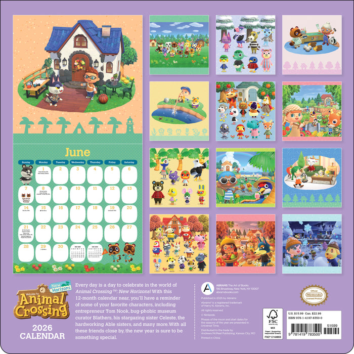 Animal Crossing New Horizons 2026 Square Wall Calendar