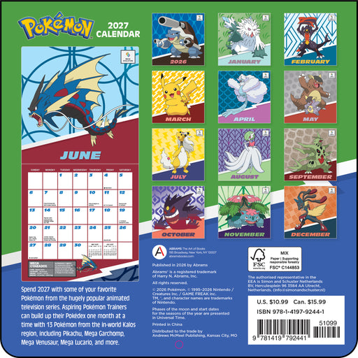 Pokemon 2027 Mini Wall Calendar