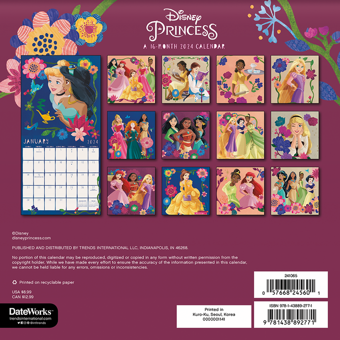 2024 Disney Princess Mini Wall Calendar