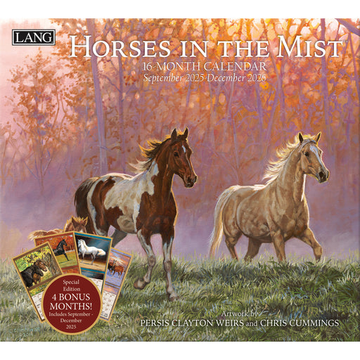 Horses In The Mist with Bonus Print 2026 Large Wall Calendar