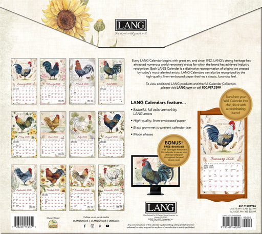Proud Rooster with Bonus Print 2026 Large Wall Calendar