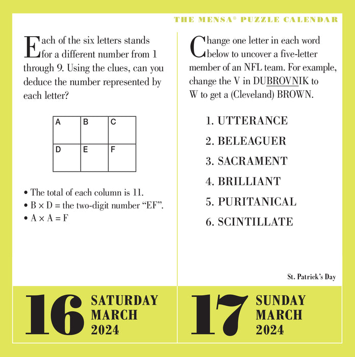 2024 Mensa 365 Brain Puzzlers Page-A-Day