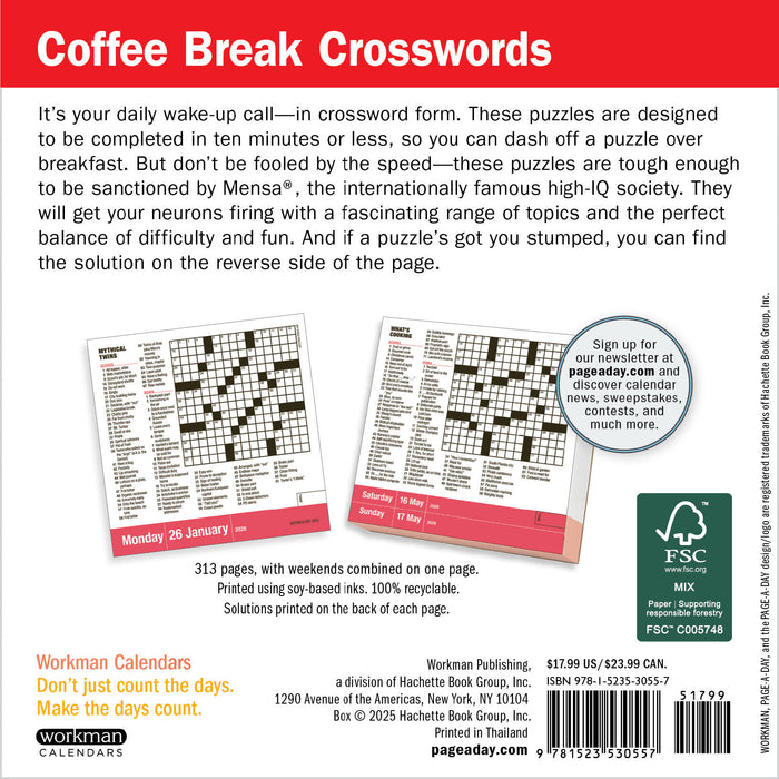Mensa 10 Minute Crossword Puzzles 2026 Page-A-Day Calendar