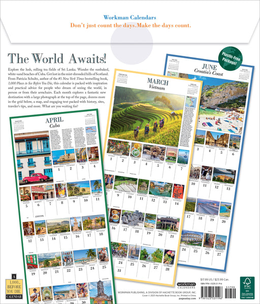 1000 Places To See Before You Die 2026 Square Wall Calendar