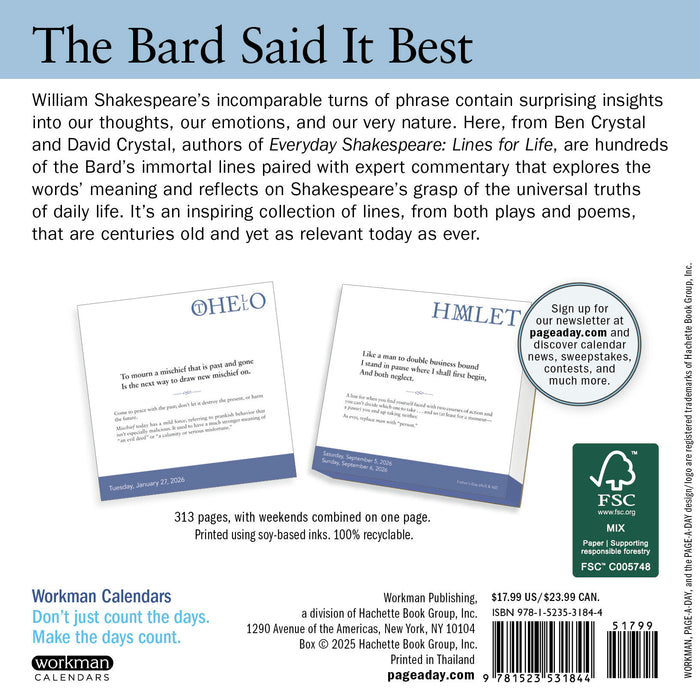 Everyday Shakespeare Line for Life 2026 Page-A-Day Calendar (Online Exclusive)