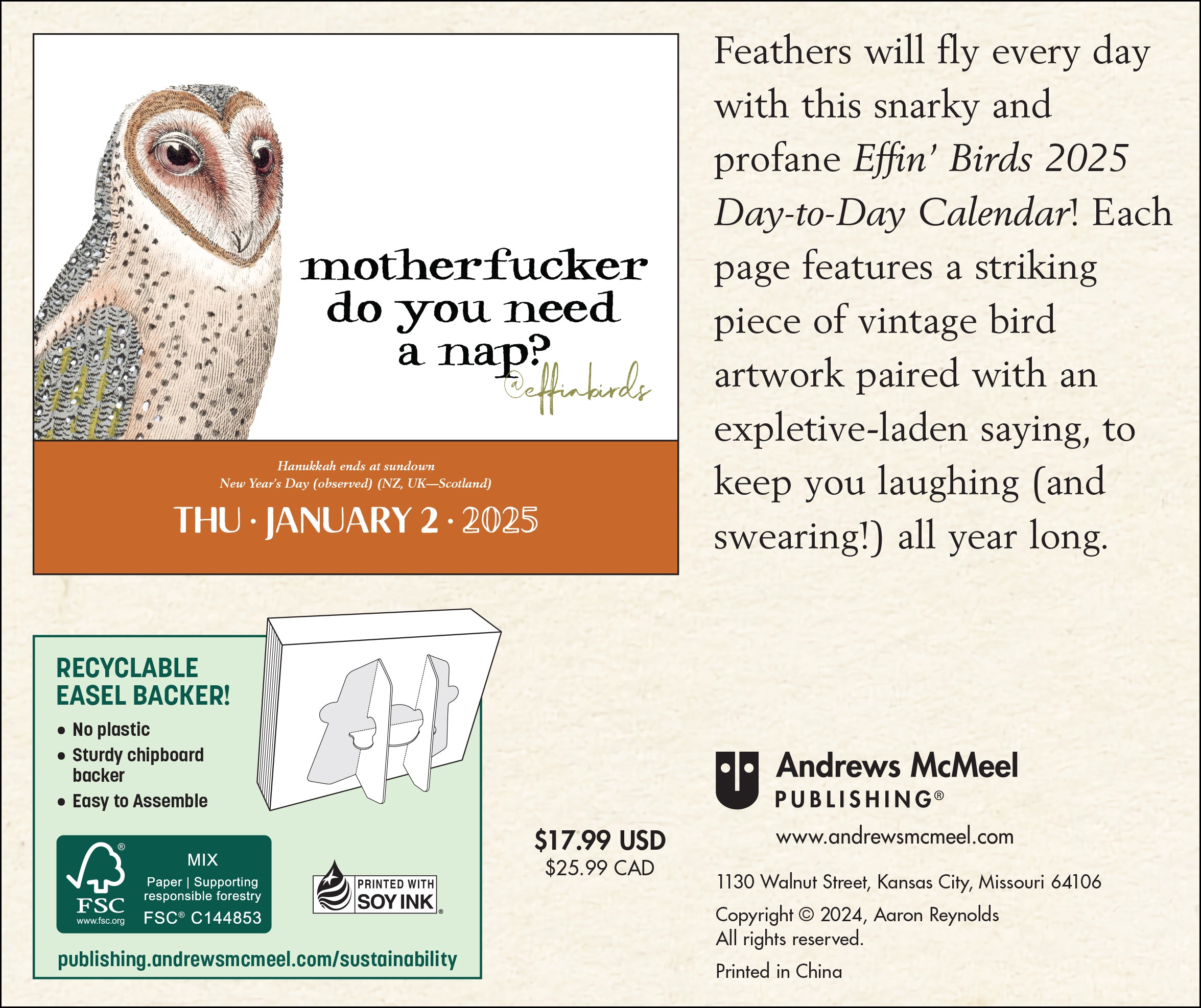 Calendar Club 2025 Effin' Birds PageADay Calendar