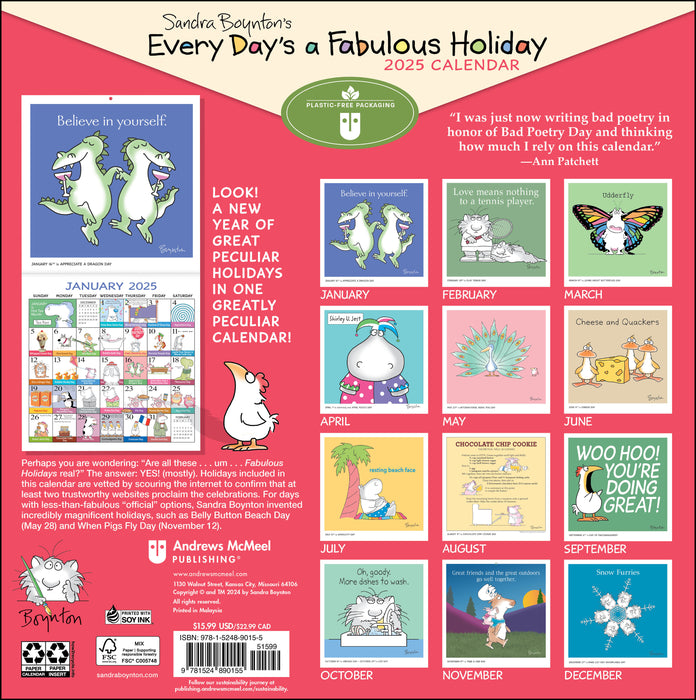 2025 Sandra Boynton's Every Day's a Fabulous Holiday Wall Calendar