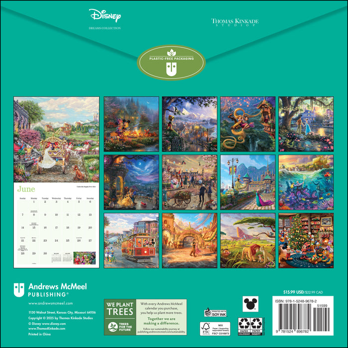 Disney Dreams Collection by Thomas Kinkade Studios 2026 Square Wall Calendar
