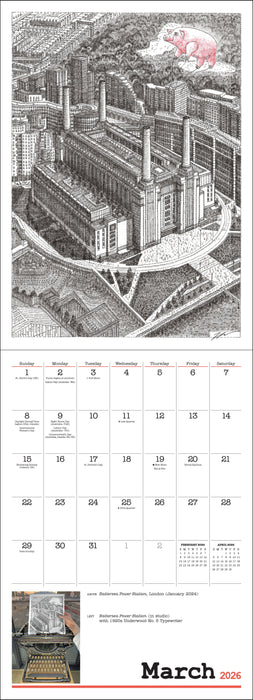 James Cook Typewriter Artist 2026 Square Wall Calendar