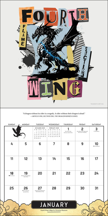 Fourth Wing Licensed Fan Art 2026 Square Wall Calendar
