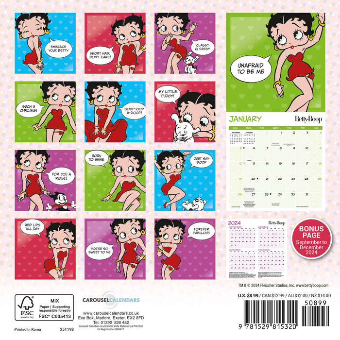 2025 Betty Boop USA Illustrated Mini Wall Calendar